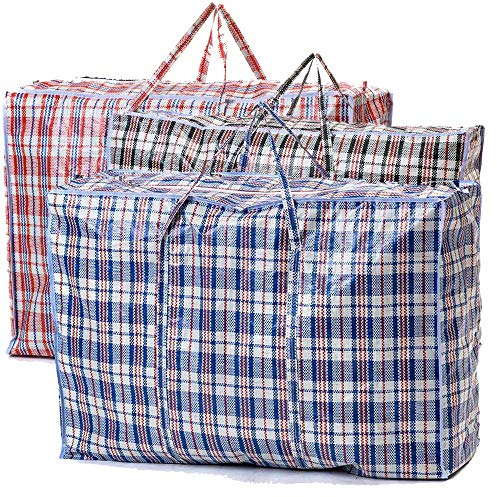 VIROSA EXTRA LARGE Strong and Durable Laundry Bags | PACK of 5 | 80cm x 60cm | Ideal for Laundry/Moving House/Shopping/Storage | Reusable Store Zip Bag,Red, Black, Blue