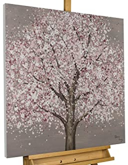 KunstLoft Leinwandbild | 100% HANDGEMALT | 80x80cm | Gemälde 'Blüten des Mondes' | Wald & Bäume | Weiß | Wandbild Wohnzimmer
