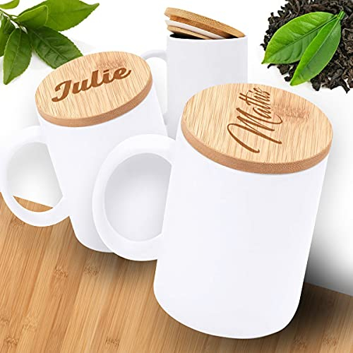 GRAVURE CONCEPT Mug En Céramique Avec Couvercle Bambou personnalisable - Mug Personnalisé - Idée Cadeau (Mug BERRY)