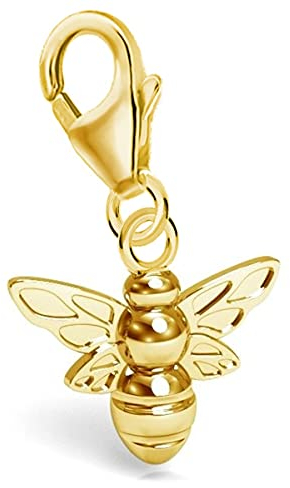 Goldene Hufeisen mini klein Biene Karabiner Charm Anhänger für Bettelarmband aus 925 Sterling-Silber Vergoldet