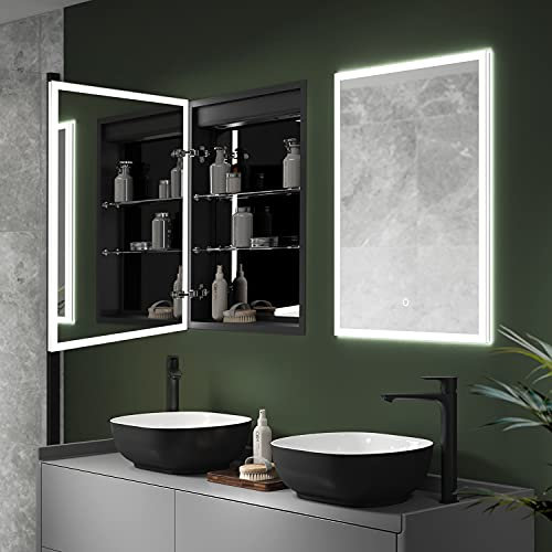 Pebble Grey™ Recessed Illuminated Bathroom Mirror Cabinets with Lights 500x700mm IP44 Rated - Malin LED Bathroom Mirror Cabinet with Demister Pads, Shaver Socket, USB Port & Touch Sensor Switch