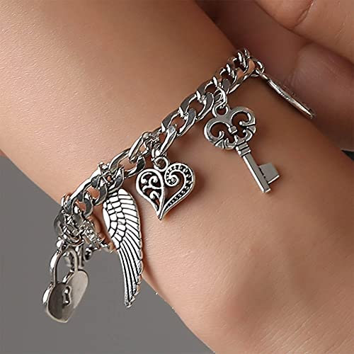 Sttiafay Creative Silver Charm Bracelets Personalized Link Chain Bracelet Jewelry for Women and Teen Girls, 8 inches
