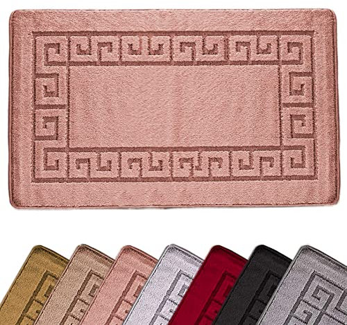 renoazul® Non Slip Indoor Door Mat, Heavy Duty 40 x 60 cm Waterproof Anti-Slip Welcome Front Door Mat, Floor Mats for Home, Kitchen and Bedroom Decor (Gel Back Rocco Rug - Pink)