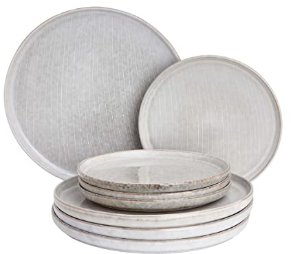 BUTLERS Teller 8er Set Geschirrset HENLEY Steinzeug Geschirr Set 8-tlg. Tafelservice | Teller 21cm Speiseteller 27cm | Landhausstill reaktive Glasur | Mikrowellen- & spülmaschinenfest