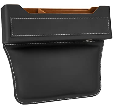 Autositz Lücke Aufbewahrungsbox,MoreChioce Auslaufsicher Autositz Seitentaschen Organizer PU-Leder Autositz Side Gap Filler Sitzorganizer für Handys Schlüssel Karten Geldbörsen Brillen,Schwarz