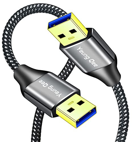 Yeung Qee USB 3.0 A to A Male Cable 3M, SuperSpeed Braided USB A Male to Male Data Cable Double End USB Cord Connector for Hard Drive Enclosures, DVD Player, Laptop Cooler (3M/10FT)