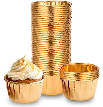 100 Stück Aluminium-Folien Papierbackförmchen für Muffins und Cupcakes Backetuis Muffins Papierförmchen für Cupcakes, Geburtstag, Hochzeit, Weihnachtsfeier - Gold
