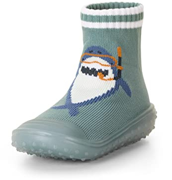 Sterntaler Unisex Kinder Adventure Hai Socken – Socken mit transparenter Gummisohle und Hai-Motiv, bequem und robust, dunkelgrün, Größe 20