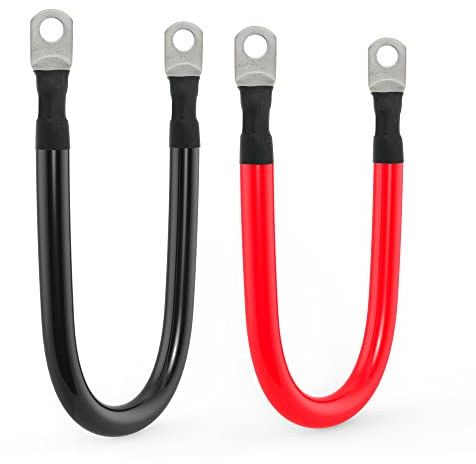 1/0 AWG Gauge Battery Cable Power Inverter Cables with 3/8 Inch lugs for Solar Marine RV Car Truck Tractor Motorcycle 2pcs (1FT)