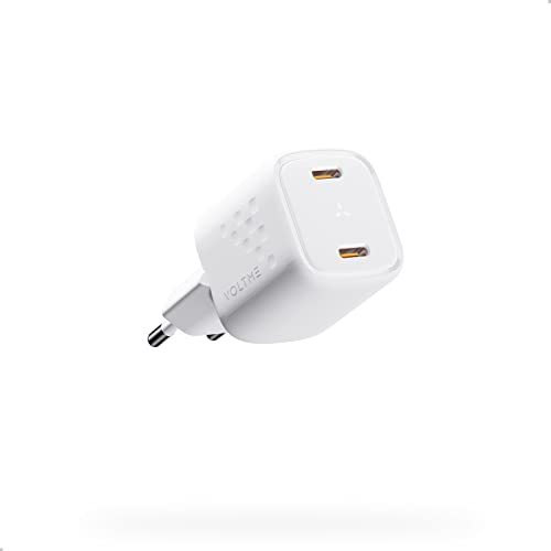 VOLTME Chargeur USB-C Double 30W GaN, Prise Charge Rapide Blanc PD3.0 PPS Noir Compact et Portable Compatible avec MacBook Air, iPhone 14/13/Pro/Pro Max/Mini/12/11, Samsung, Xiaomi avec Huawei