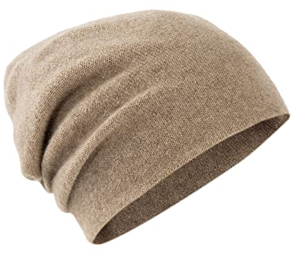 Villand 100% Kaschmir Mütze für Damen und Herren mit Geschenkbox, doppellagige Kaschmir Strickmütze, übergroße Winter Skimütze (Kamel)