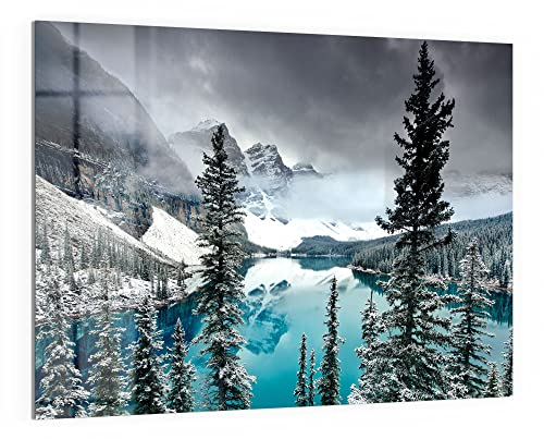 DEQORI Glas-Magnettafel | 120x90 cm groß | Motiv Moraine See im Winter | Memo-Board aus Glas | Magnetboard inkl. Magnete, Stift & Tuch für Küche & Büro | Tafel magnetisch & beschreibbar