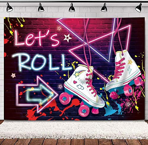 Let's Roll Photography Backdrop Neon Roller Skating Glowing Arrow Teens Girls Birthday Party Background Wall Banner Decor 210X150cm