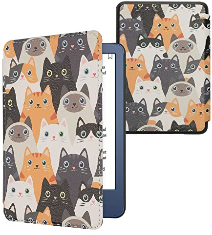 kwmobile Étui Compatible avec Amazon Kindle (2022/2024) Coque - Étui à Rabat magnétique Tablette eReader Similicuir - Orange-Noir-Blanc