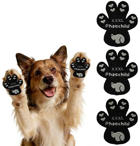 Phaechild Anti-Rutsch Hunde Pfotenschutz,von Ausrutschen auf rutschigen Böden,ungiftig,Brace für schwache Pfoten Hundeschuhe Hundesocken 80 Stücke Schwarz XXXL