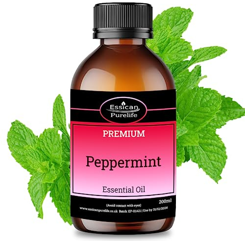 Essican Purelife Pure Peppermint Oil, 200ml Peppermint Essential Oils for Skin & Cleaning, Natural Essential Oil for Candle Making, Rat, Insects & Spider Repellent Scented Oils for Home Humidifiers