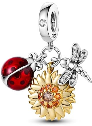 CYCUFF Sterling Silber Charms 925 für Europäische Armband & Halsketten Anhänger Perlen Schmuck Geschenk für Frauen Familie Freunde (Marienkäfer Sonnenblume Libelle Charm)