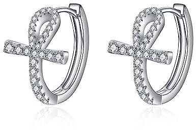 YFN Ankh Ohrringe Sterling Silber Kreuz Reif Ohrringe Religiöser Schmuck Christen Geschenke für Damen Herren