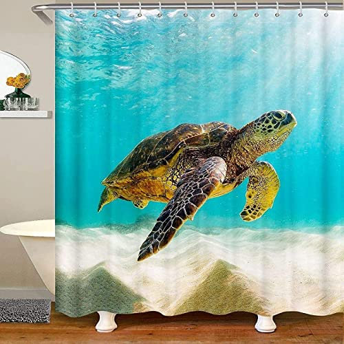 INAAYO 3D Duschvorhang 120x180 Meeresschildkröte Duschvorhänge Antischimmel Wasserdicht Badevorhang Meeresschildkröte Duschrollo für Badewanne Dusche Shower Curtains, 8 Duschvorhang Ringe