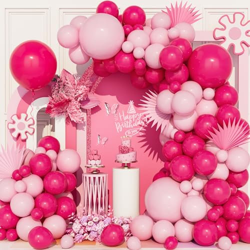 Ousuga Palloncini Rosa, 111 Pezzi Fucsia Rosa Rossa Arco Palloncino Kit Donne Ragazza Principessa Compleanno Matrimonio Baby Shower Fidanzamento San Valentino Proposta Festa Laurea Decorazioni