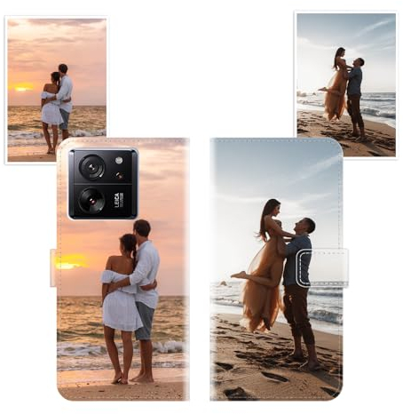 Sunrive Personalisierte hülle kompatibel mit Xiaomi 13T/13T Pro Handyhülle Benutzerdefiniert,Schutzhülle Lederhülle handykette universal Etui mit Eigenem Foto Bild Text Individuelle