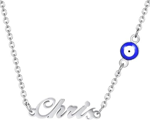 VNOX Namenskette Personalisiert Kette mit Namen Halskette Damen mit Gravur Geburtsstein Kette Schmuck Weihnachten Geburtstag Geschenke Plated für Frauen Freundin Mutter(böse Augen-1 (Gold/Silber))