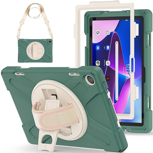 Funda para tablet Lenovo M10 de 3ª generación de 10.1 pulgadas 2022 (TB-328FU/TB-328XU), resistente, con protector de pantalla, correa de hombro giratoria de 360°, resistente funda de tres capas a