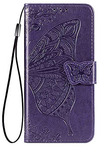 HAOYE Case for Xiaomi Redmi Note 13 Pro 4G / Poco M6 Pro 4G Case Wallet, Butterfly Embossed PU/TPU Leather Magnetic flip Cover with Wallet/Holder [Flip Stand/Card Slot]. Dark Purple