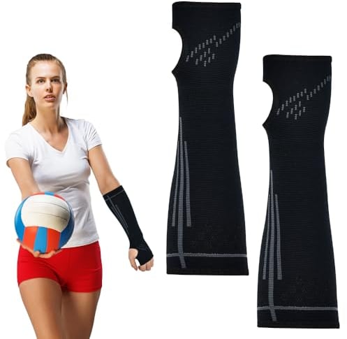 EMAGEREN 1 Paio di Parabraccia da Pallavolo Neri, Manicotti Corti Pallavolo con Strisce in Silicone, Manicotti Volley Elastiche, Copribraccia Pallavolo per Donna Uomo, Taglia M (Neri)