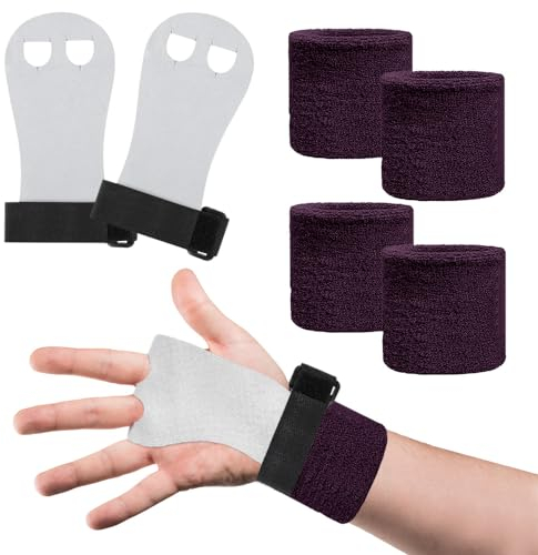HIOQFR 2 Paar Reckriemchen Turnen Kinder 2 Finger Gymnastik Handgriffe mit 2 Paar Wristbands Reck Handschuhe Pull Up Grips Hand Grips Gymnastik Griffe Cross Training Handschuhe Fitness Griffpads Sport