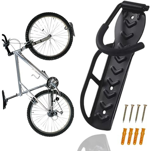 Six Peaks Wall Mounted-Bike Hanger, Vertical Bicycle Rack, Hook Cycle Storage, Universal Fit, 20kg Capacity, Easy Install, Black