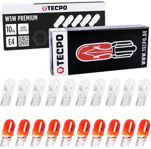 TECPO 50x Glassockel W5W 12V 5W + 50x Orange Blinkerbirnen WY5W Front Seitenblinker Blinker