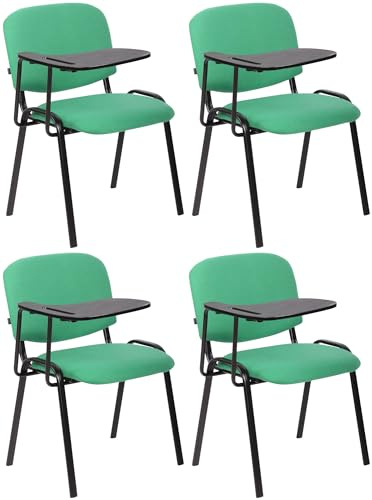 CLP 4er Set Stuhl Ken Mit Klapptisch Stoff I Gepolsterter Schulungsstuhl Mit Schreibtafel | Farbe grün