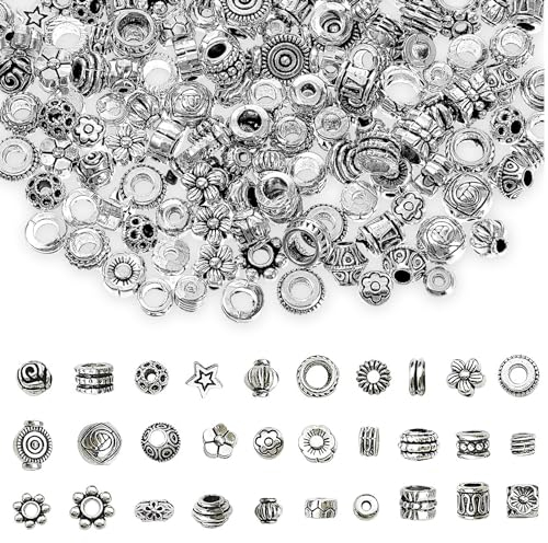 200 Stück Zwischenperlen Metall silber Metallperlen Perlenkappen Spacer Perlen Bastelperlen Zum Auffädeln mit Loch Zwischenperlen Für Armbänder Metall Silber für DIY Schmuck Herstellung