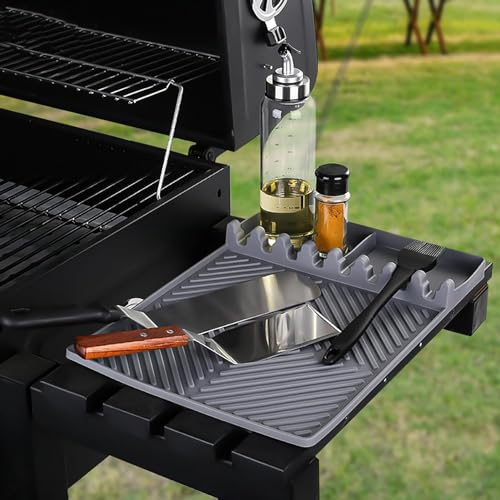 EHOTER Silikon Grillmatte Seitenregal Grillunterlage Spatel Grill-Seitenablagematte mit Tropfkissen Griddle Tools Matte Utensilienhalter für Küche Kochen Herd Outdoor Grill Arbeitsplatte (B)