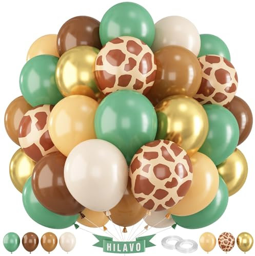 Luftballons Grün Braun Gold 60 Stück 12 Zoll Dschungel Safari Salbeigrün Khaki Braun Apricot Latex Luftballons Set Retro Grün Creme Geburtstag Party Ballons Deko für Jungen Giraffe Waldtier Babyparty