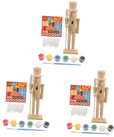 STOBOK 3 Sets Puppet Man Drawing Nutcracker Painting Kit Nutcracker Soldier Ornament DIY Christmas Nutcracker DIY Blank Puppets Nutcracker Paint Toys Nutcracker Figure Wooden