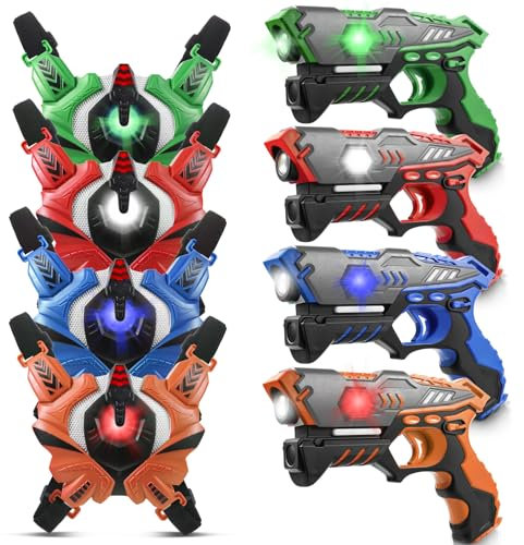 Stlloys Laser Tag Guns 4 Stück mit Westen, Infrarot Lazer Tag Spiel Laser Tag Set 4 Spieler, Spielzeug Geburtstagsgeschenk für Kinder Alter 6 7 8 9 10 11 12+ Jahre alt