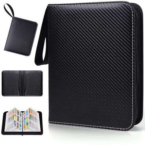 FIVAVA Classeur Carte Portable, Album de cartes à collectionner avec 900 pochettes,Classeur de cartes à collectionner en Cuir Imperméable avec Fermeture Éclair (Noir)