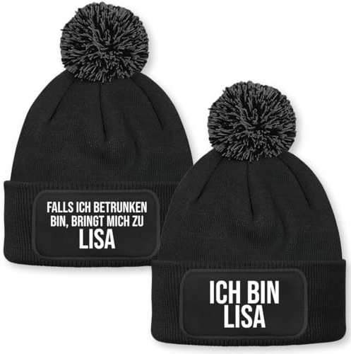 Prozente Momente Falls ich betrunken Bin… – 2er Set Beanie mit Bommel | Strickmütze | Wollmütze | Beanie mit Druck | lustige Sprüche | Apres-Ski | Winter | Schwarz