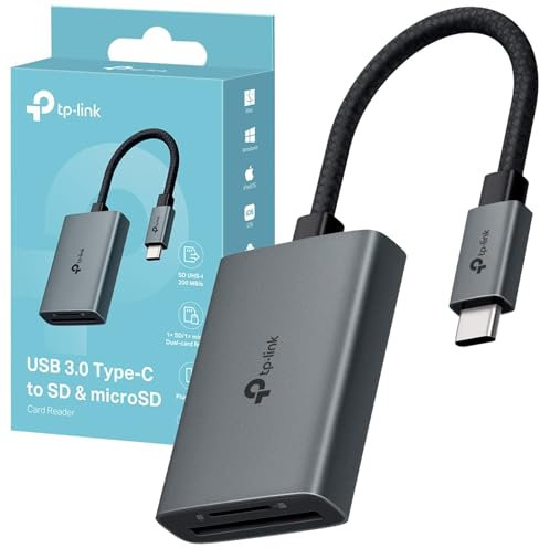 TP-Link USB 3.0 Type-C to SD and microSD 3.0 Card Reader Adapter, Plug and Play with Universal Compatibility, Speeds up to 5 Gbps, Dual Card Reading, Braided Cable, Dual Card reading (UA430C)