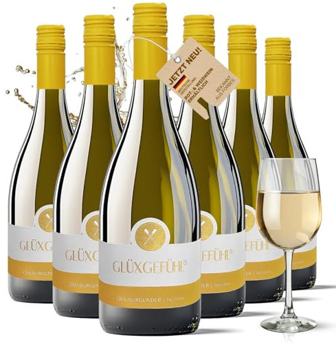 Glüxgefühl Weißwein Grauburgunder Trocken 6x 0,75l - Deutscher Weißwein trocken aus Bad-Sobernheim - Pinot Grigio White Wine - Hochwertiger Weisswein Trocken - 6er-Pack Geschenk