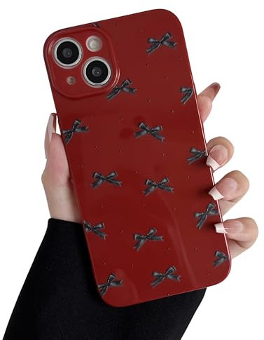 ZTOFERA Case for iPhone 13, Cute Cool Ribbon Bowknot Pattern Soft Silicone Case, Slim Lightweight Shockproof Protective Bumper Cover for iPhone 13 6.1 - Wine Red