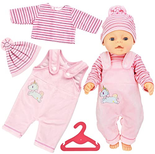 Kleidung Outfits für Baby Puppen, Puppenkleidung, New Born Baby Puppen, Puppenzubehör mit Hut Langarm Hose, für Babypuppen 35-43 cm, Geschenke für Mädchen Jungen (Rosa, A)