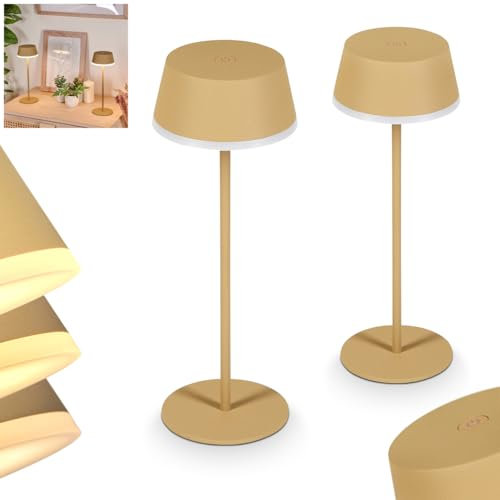 HOFSTEIN LED Tischleuchte Romdrup 2er Set, dimmbare Tischlampe aus Metall/Kunststoff in Sand/Weiß, Tischleuchte m. Touchdimmer, USB-C, Akku, Leuchte Wohnzimmer, Schlafzimmer, Balkon, Terrasse, IP44