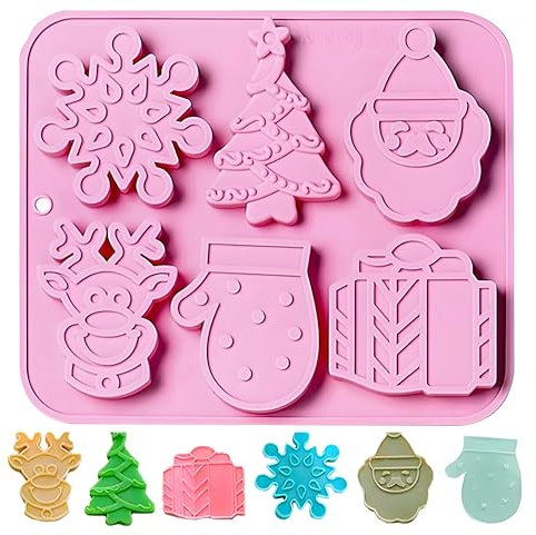 Stampo in Silicone per Natale Stampo per Dolci in Silicone 6 Cavità Stampi in Silicone Motivi Natalizi Stampo per Sapone di Natale per Torte Cioccolato Biscotti Caramelle Gelatina
