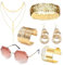 UieaMsio 7 Stück 70er Disco jahre accessoires Set, Goldenes Ohrringe Halskette Set Disco kostüm zubehör, Kostüm Glitzer Haarbänder Disco Haarband Sonnenbrille, für Frauen Mädchen Cosplay
