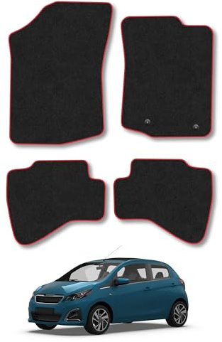 Peugeot 108 (2014-2021) Carpet Car Mats | Red Edge Trim Tailored Fit Floor Mats Full Coverage Protection Accessories Easy Clean Anti Slip Made in the UK