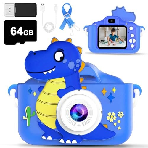 Kids Camera, 64GB Digital Camera Toy for Kids, Dinosaurs Birthday Gifts for Boys Age 3-12, 1080P HD Video Camera for Toddler, Children Toys for 3 4 5 6 7 8 9 Year Old Boys