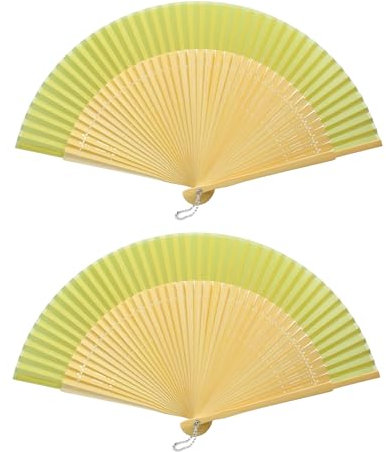 FoDau770 Classical Folding Fans, 2 Pieces Bamboo Handheld Fans, Sage Green Silk Hand Fan with Tassel for Cosplay, Dancing, Decoration, Party